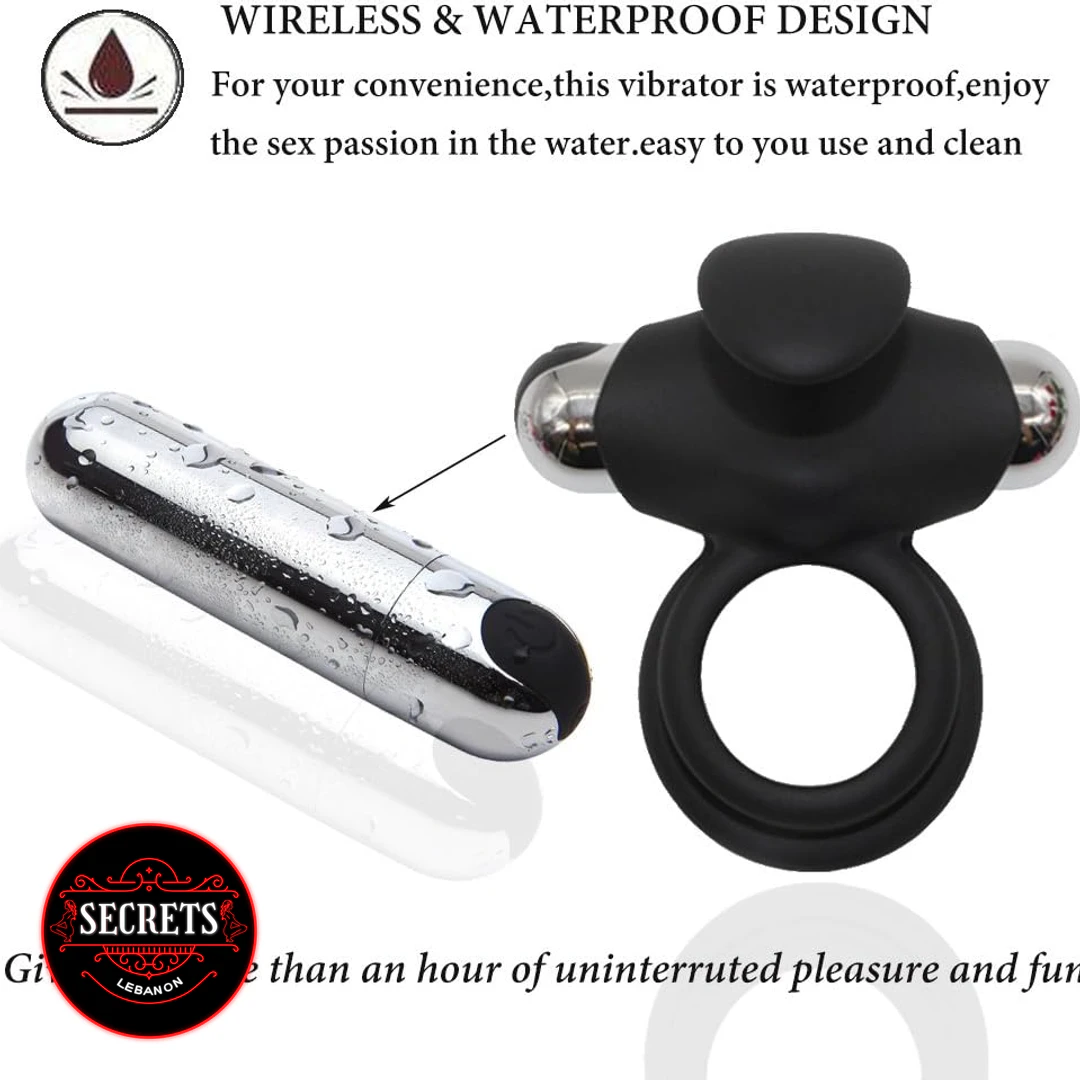 10 Mode Rechargeable Couples Ring Vibrator black silicone with silver bullet insert