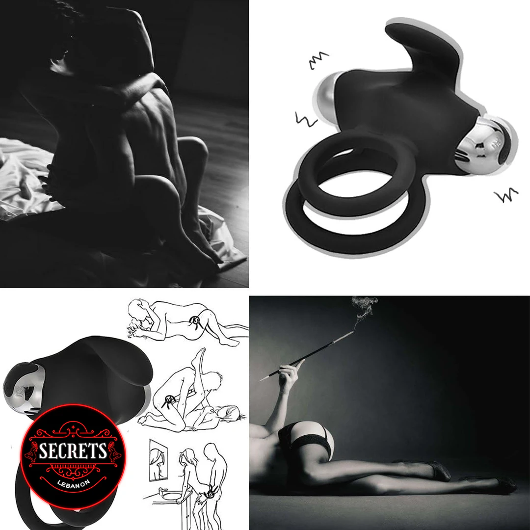 10 Mode Rechargeable Couples Ring Vibrator black silicone dual-ring with silver bullet