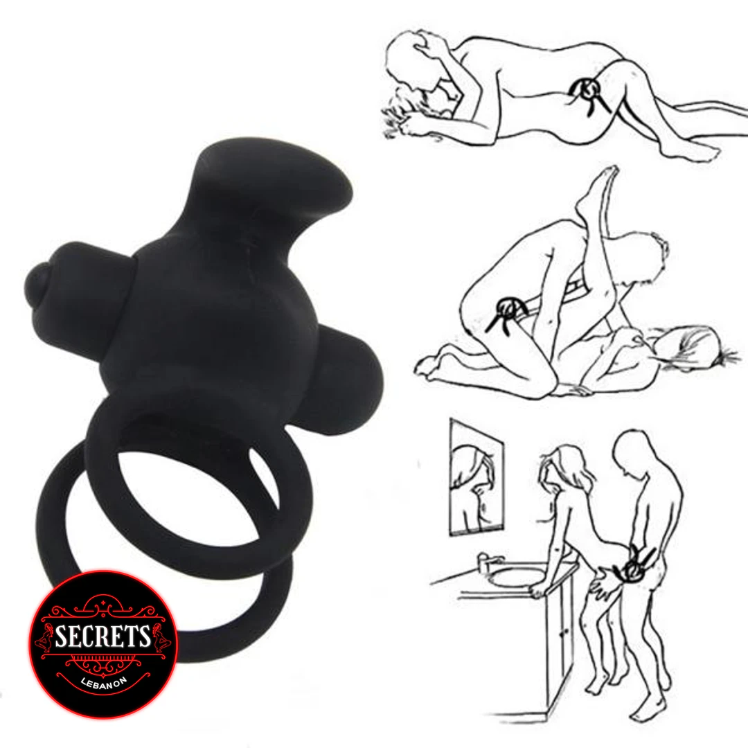 10 Mode Rechargeable Couples Ring Vibrator in black silicone with dual rings