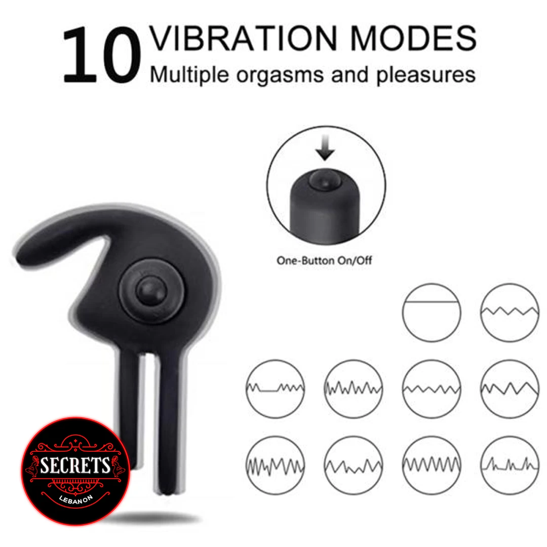 10 Mode Rechargeable Couples Ring Vibrator black with vibration mode diagrams
