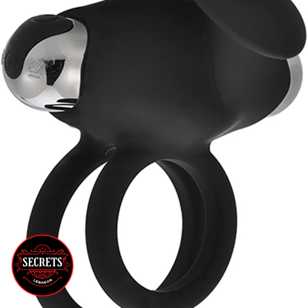 10 Mode Rechargeable Couples Ring Vibrator in black silicone with dual rings