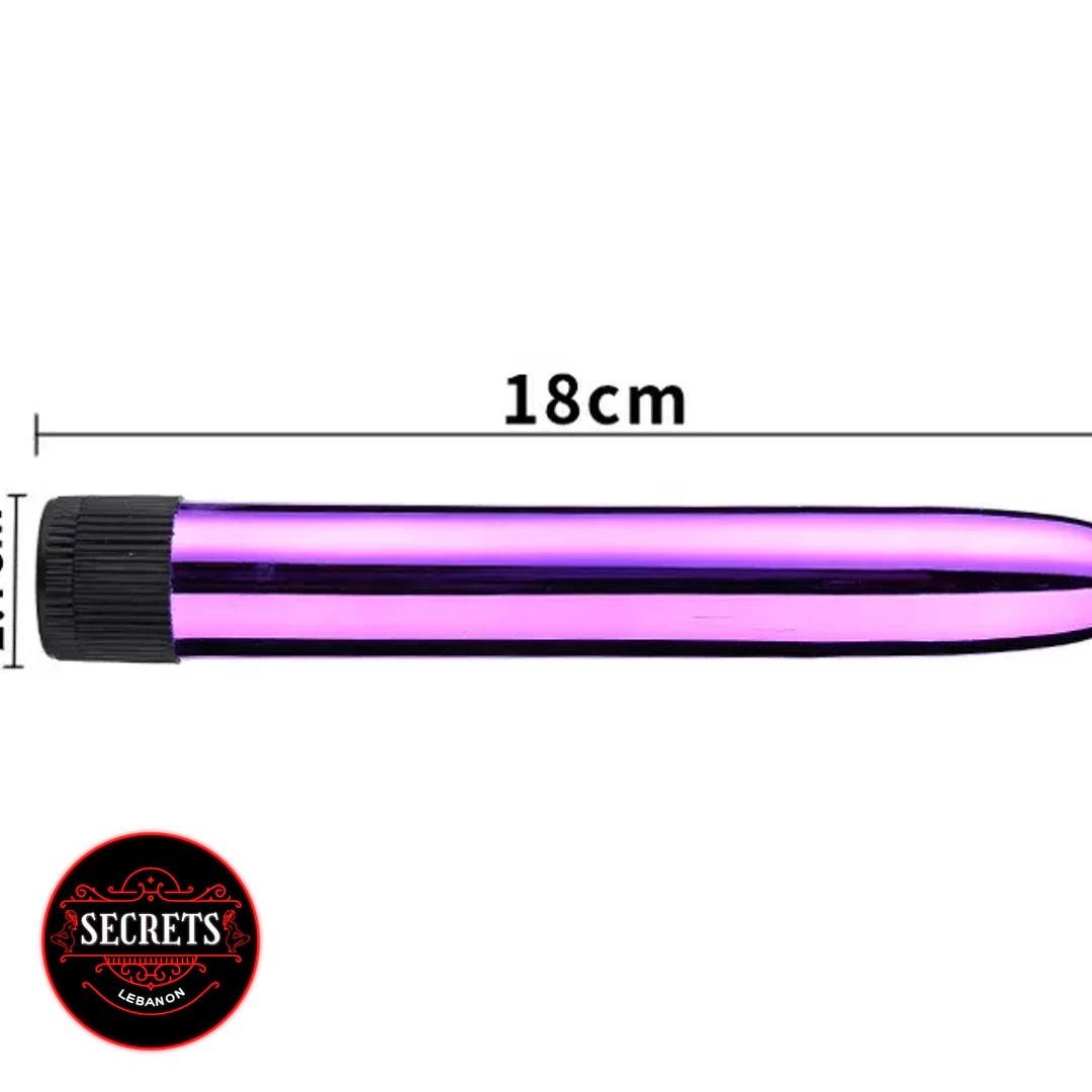 10 Modes Glossy Bullet Vibrator in metallic purple, 18cm side view