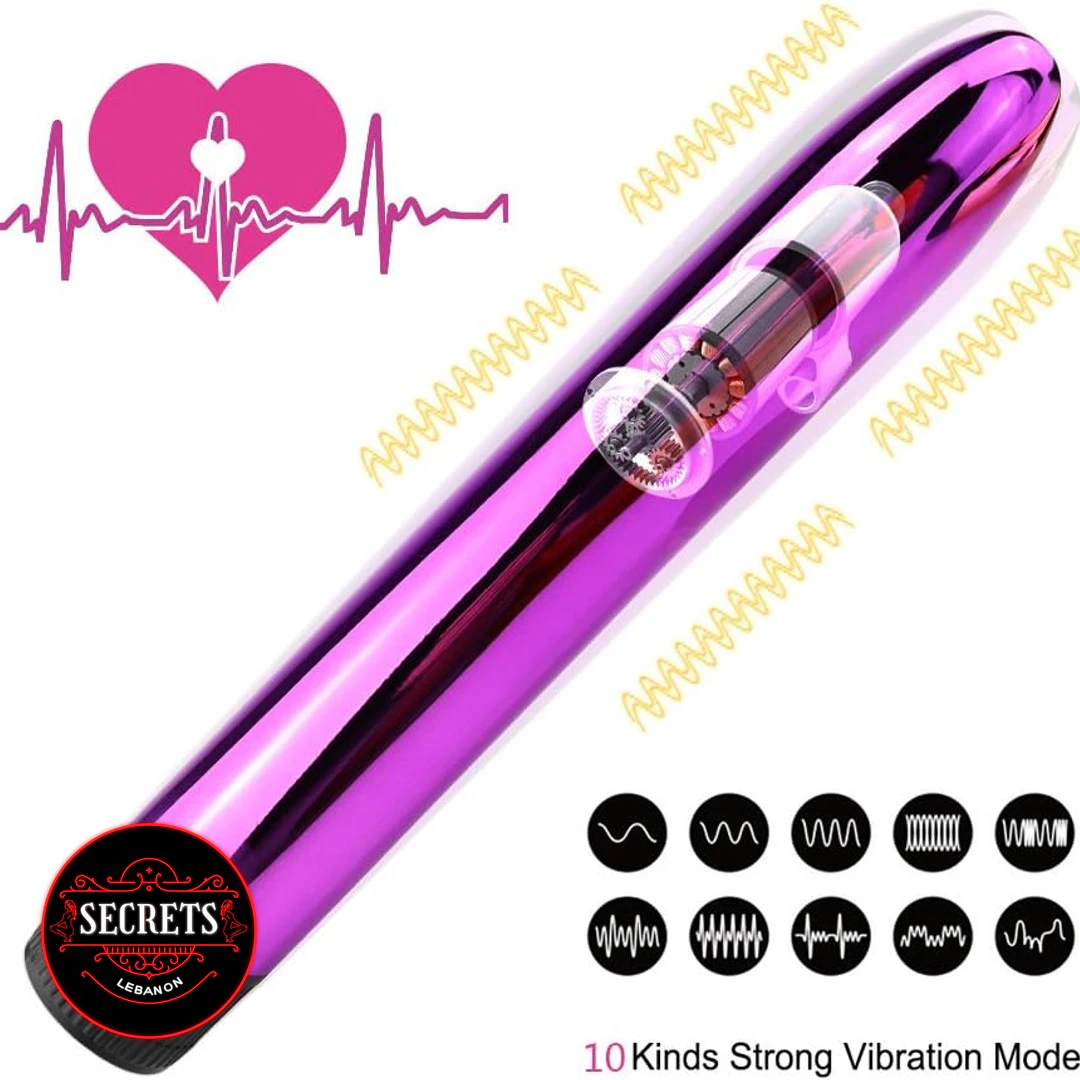 10 Modes Glossy Bullet Vibrator in metallic purple with visible motor detail