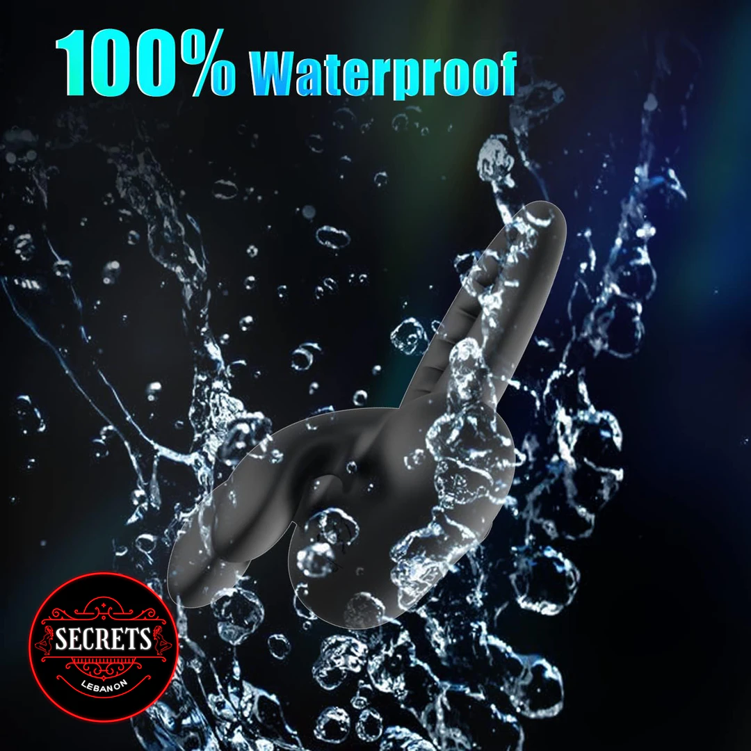 10 Modes Rabbit Ear Cock Ring black silicone submerged in water splash
