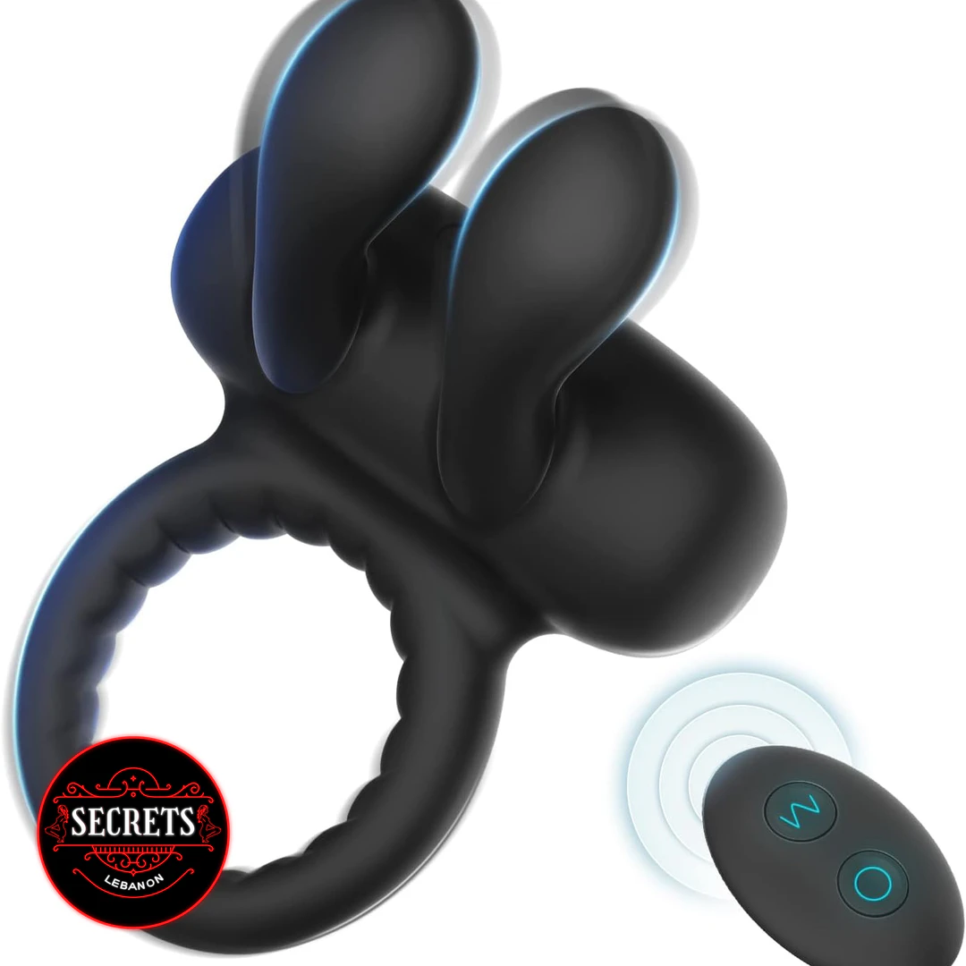 10 Modes Rabbit Ear Cock Ring black silicone with wireless remote control