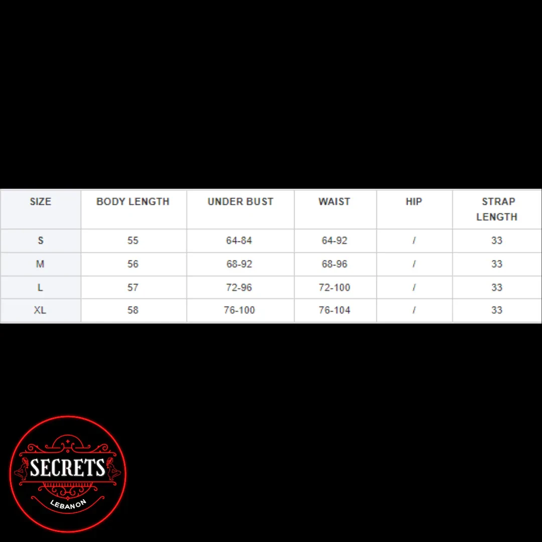 4 Piece Fishnet Chain Lingerie Set size chart with S to XL measurements