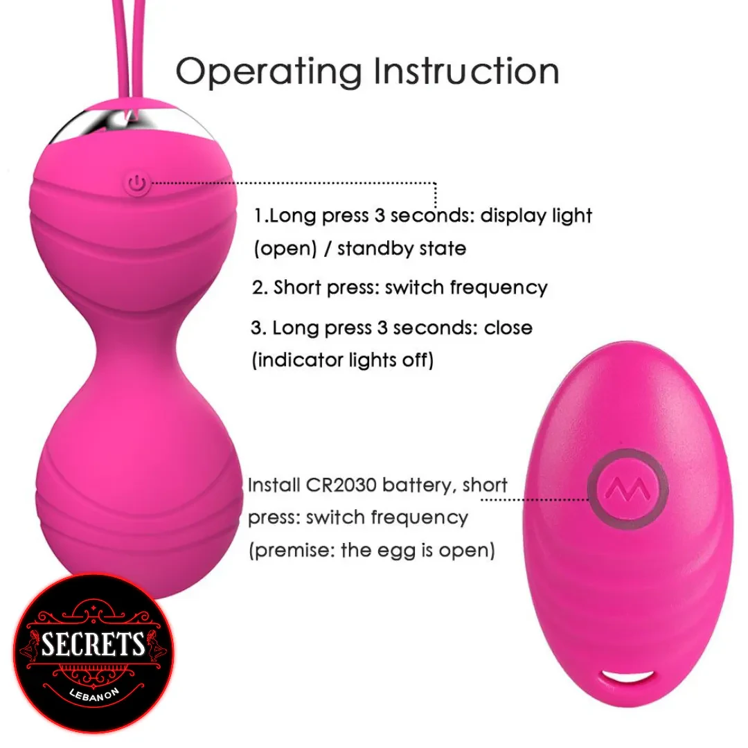 4 Piece Vibrating Kegel Ball Set in pink with oval remote control
