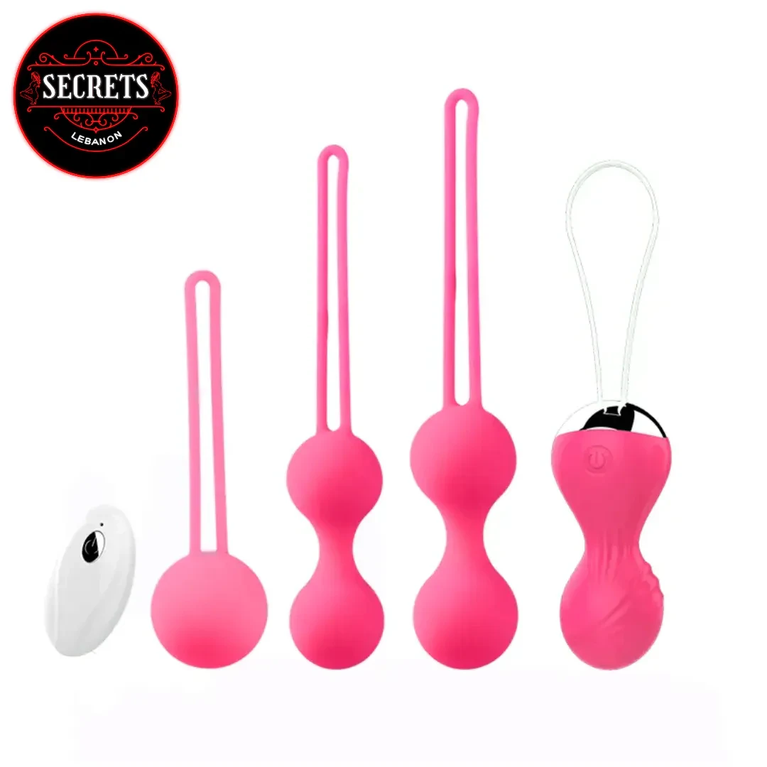 4 Piece Vibrating Kegel Ball Set in pink silicone with remote