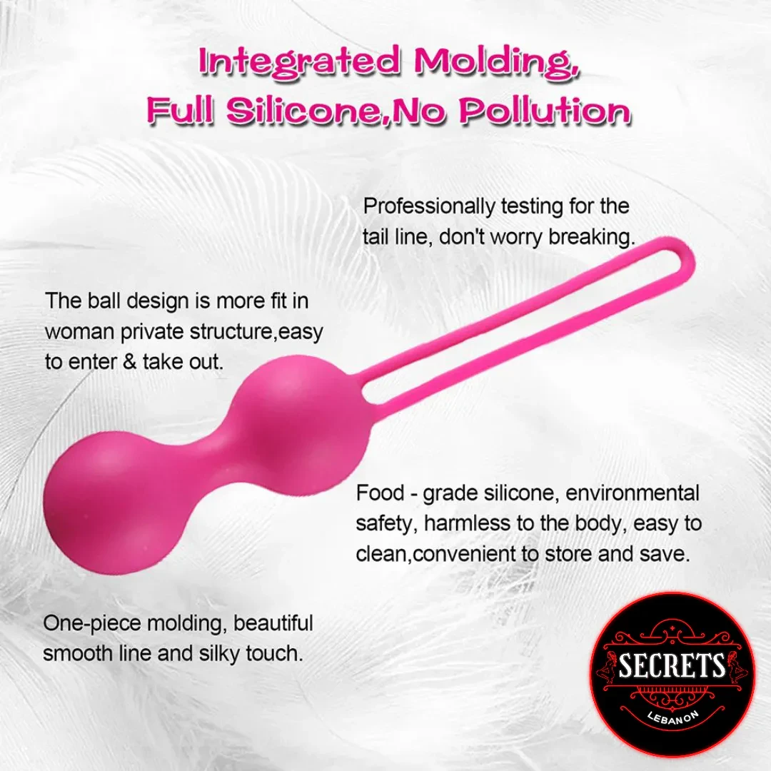 4 Piece Vibrating Kegel Ball Set in pink silicone with retrieval loop