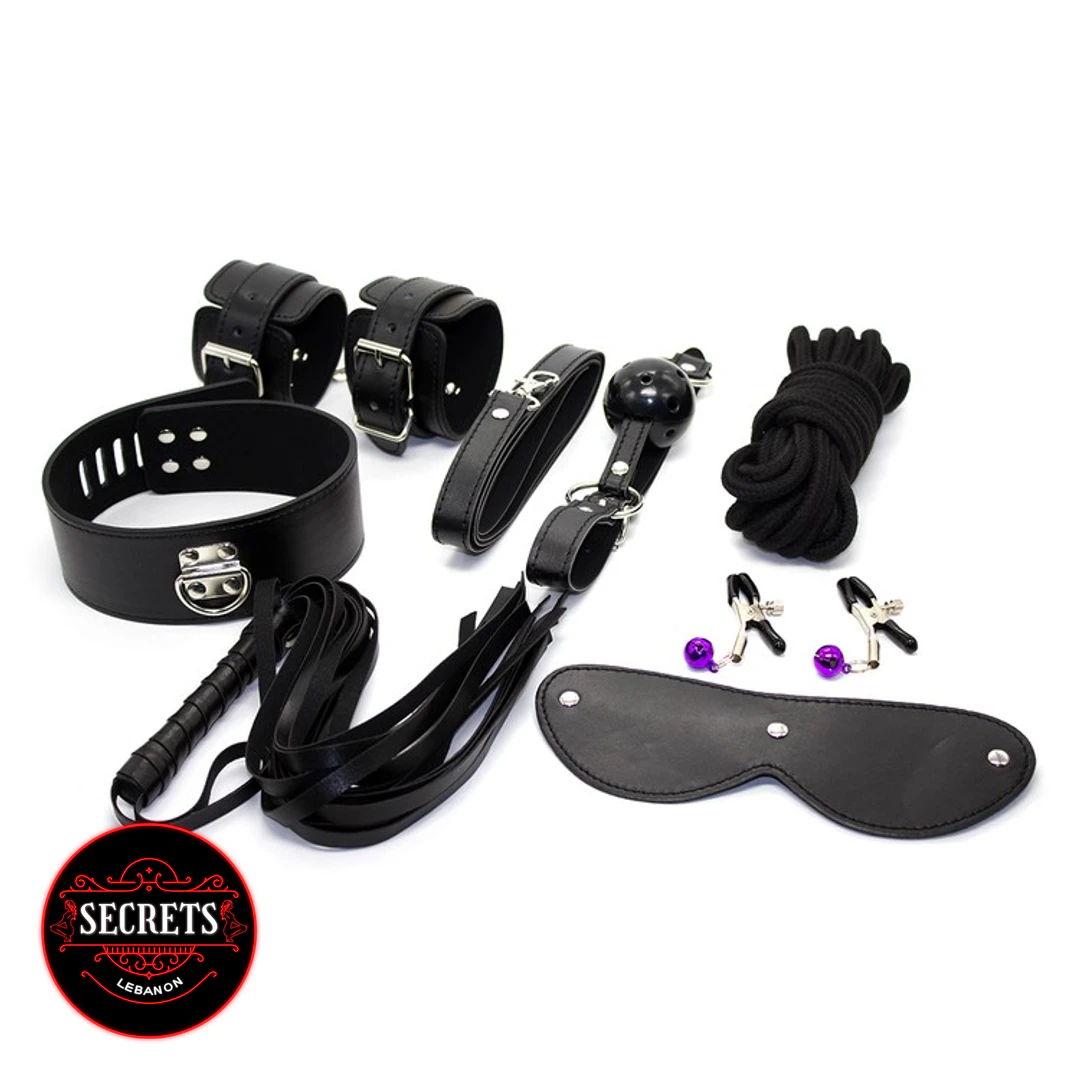 7 Piece Beginners BDSM Kit displayed flat on white background