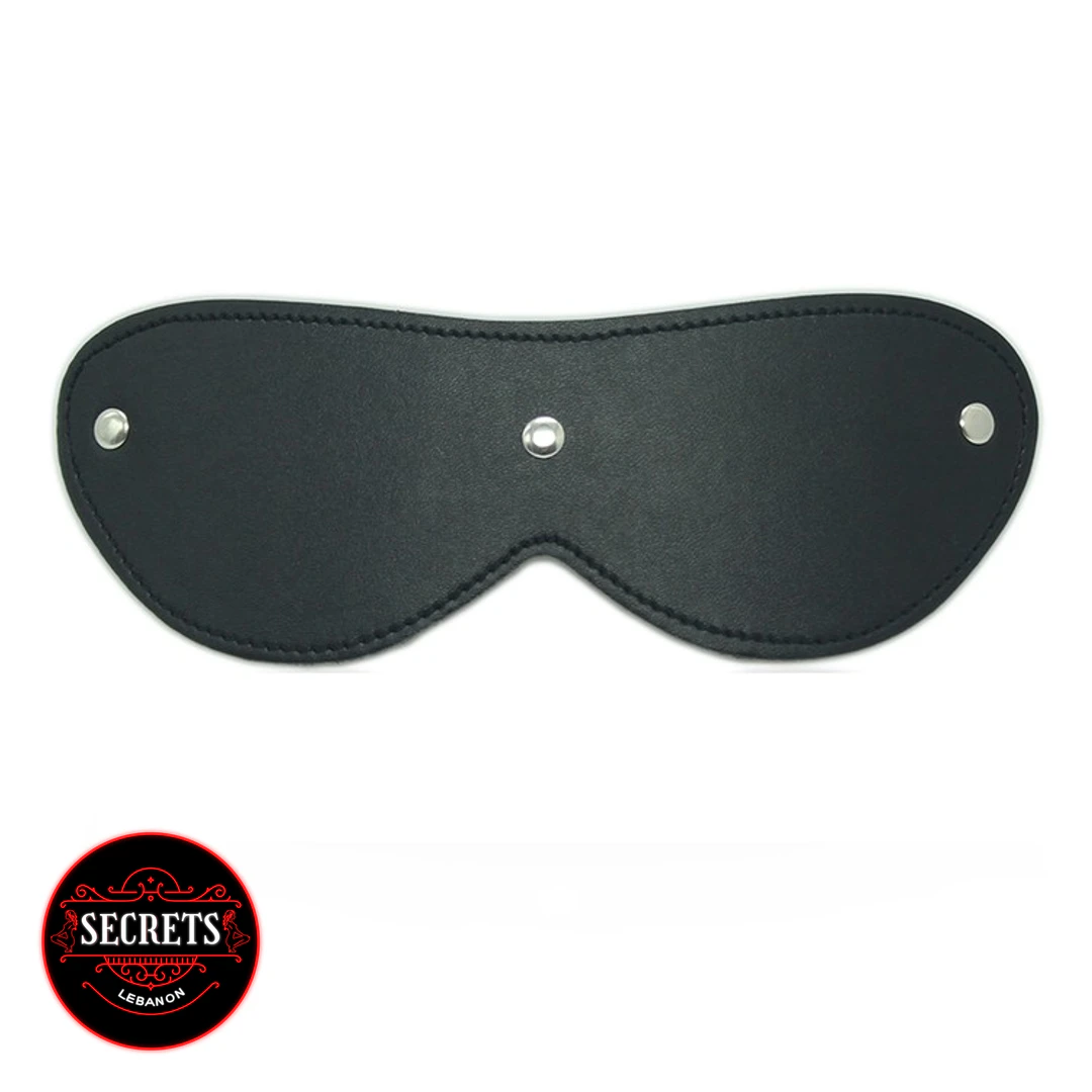 7 Piece Beginners BDSM Kit black leather blindfold with silver snap closures
