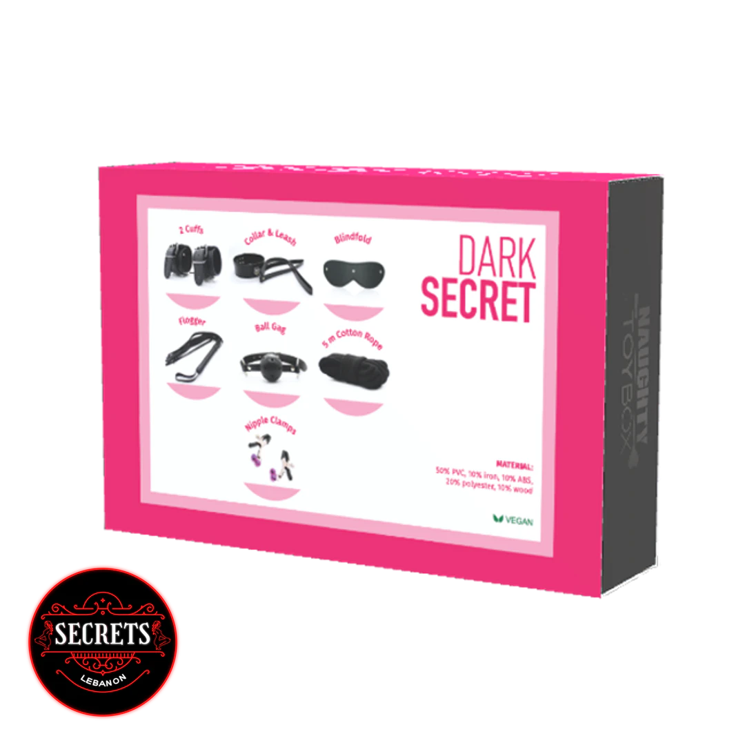 7 Piece Beginners BDSM Kit pink packaging box showing all included items