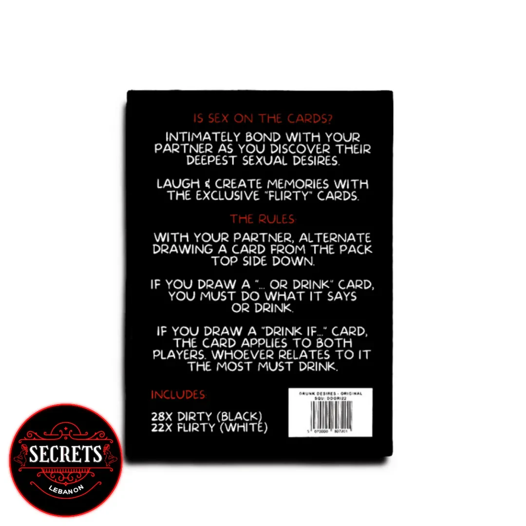 After Dark Couples Drinking Game back cover showing rules on black background