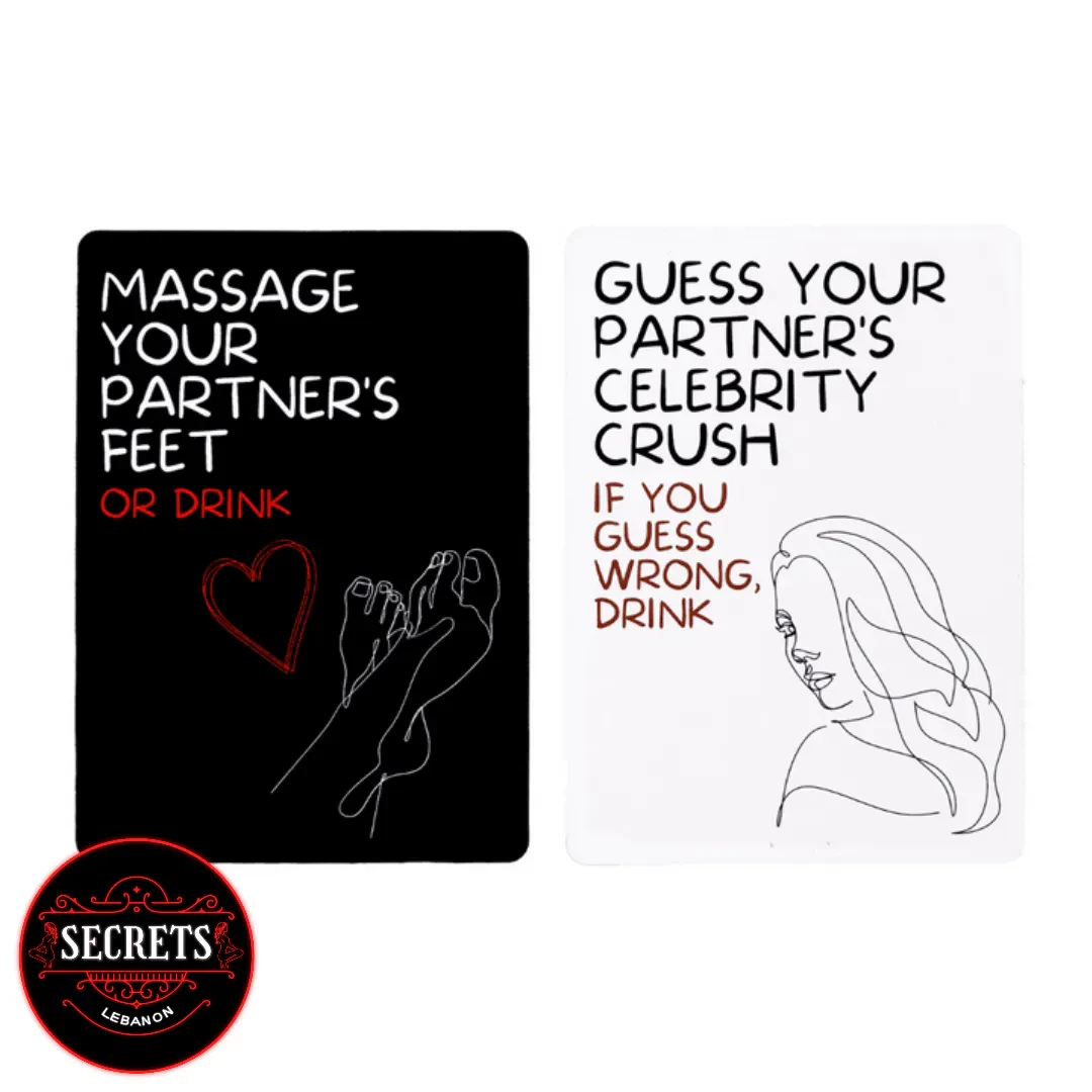 After Dark Couples Drinking Game two cards showing dares and challenges