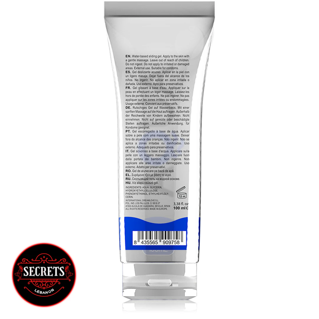 Aqua Water Based Lubricant 100ml back view showing multilingual text and barcode