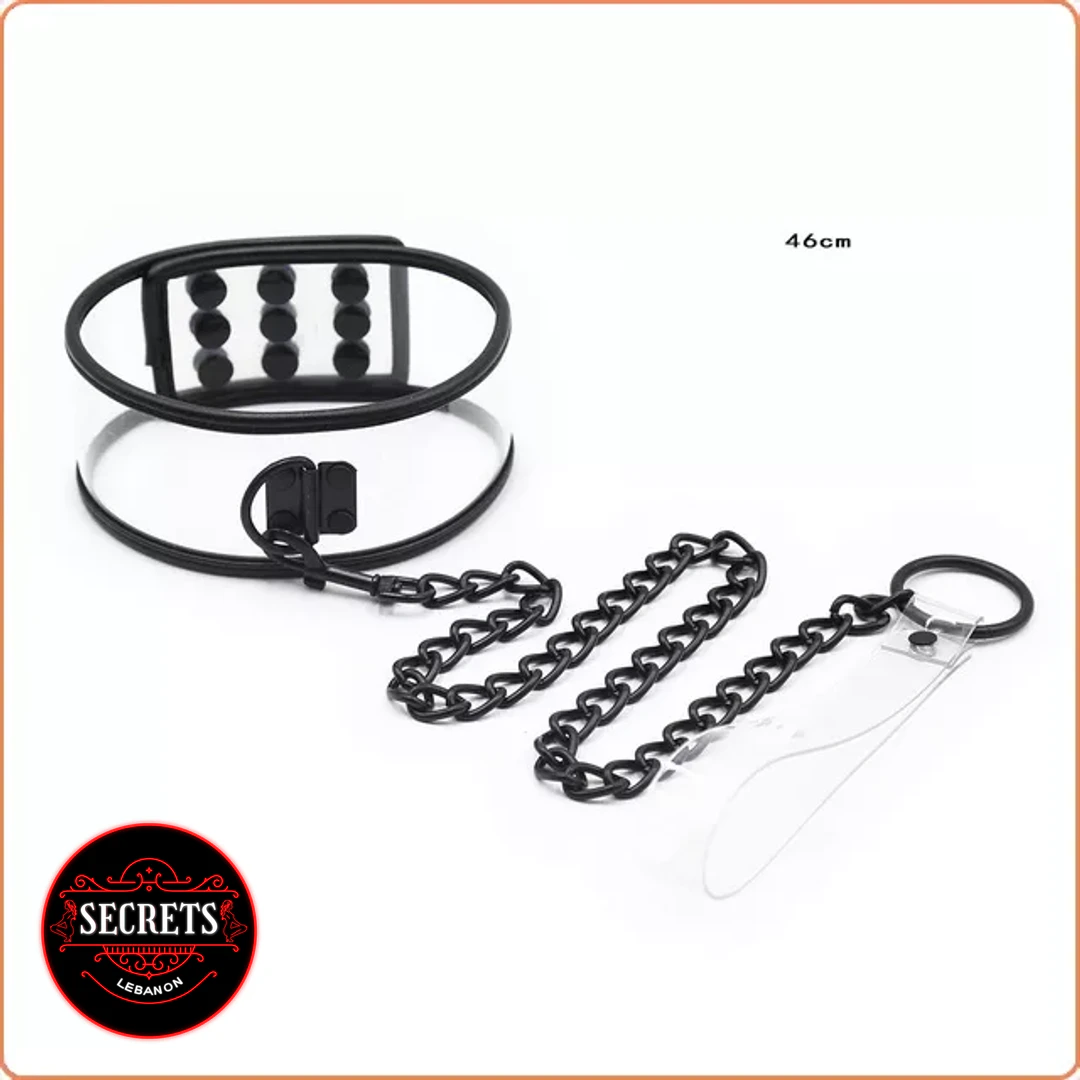 Black Chain Submissive Collar Set with beaded ring and clear paddle attachment