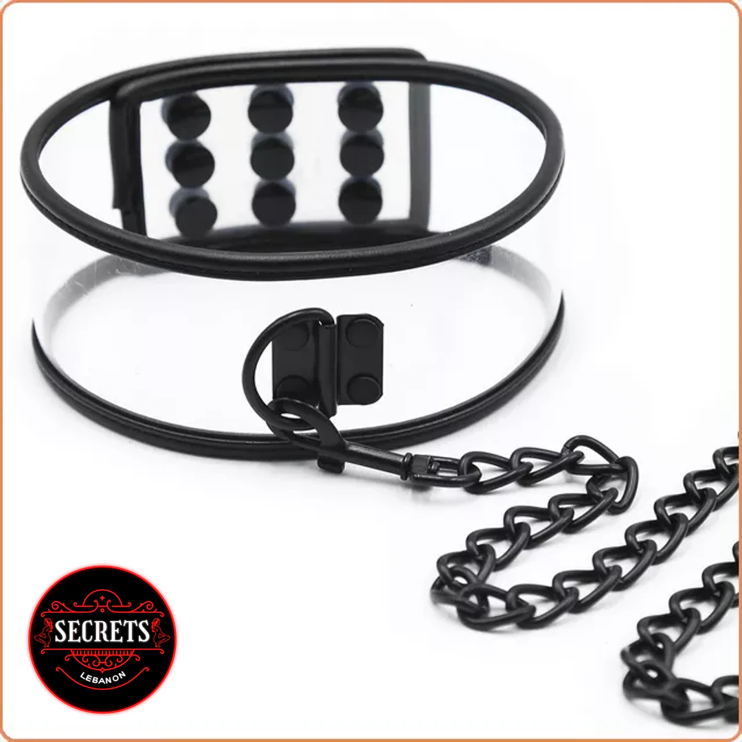 Black Chain Submissive Collar Set with matte studs and curb chain