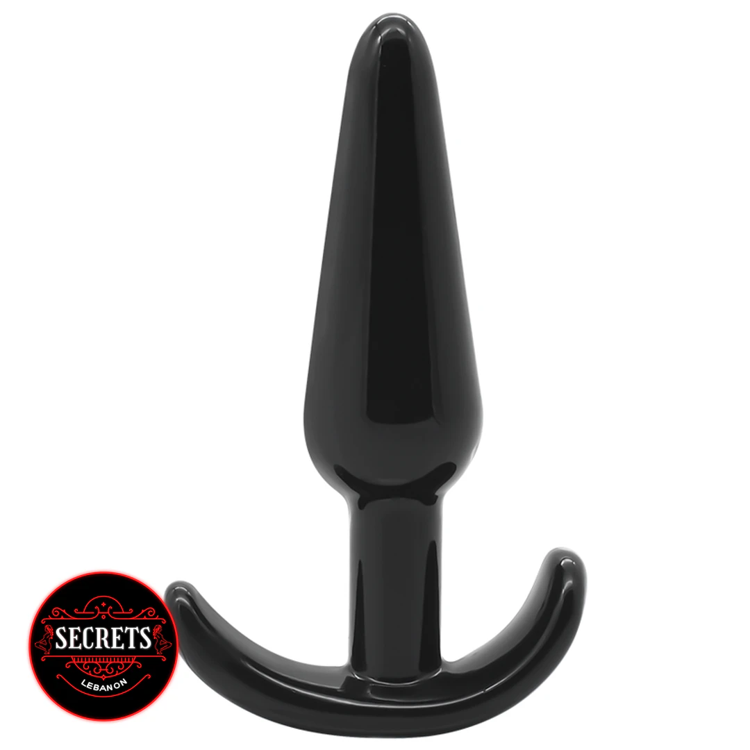 BlackOut 4 Piece Anal Plug Set glossy black plug with curved anchor base