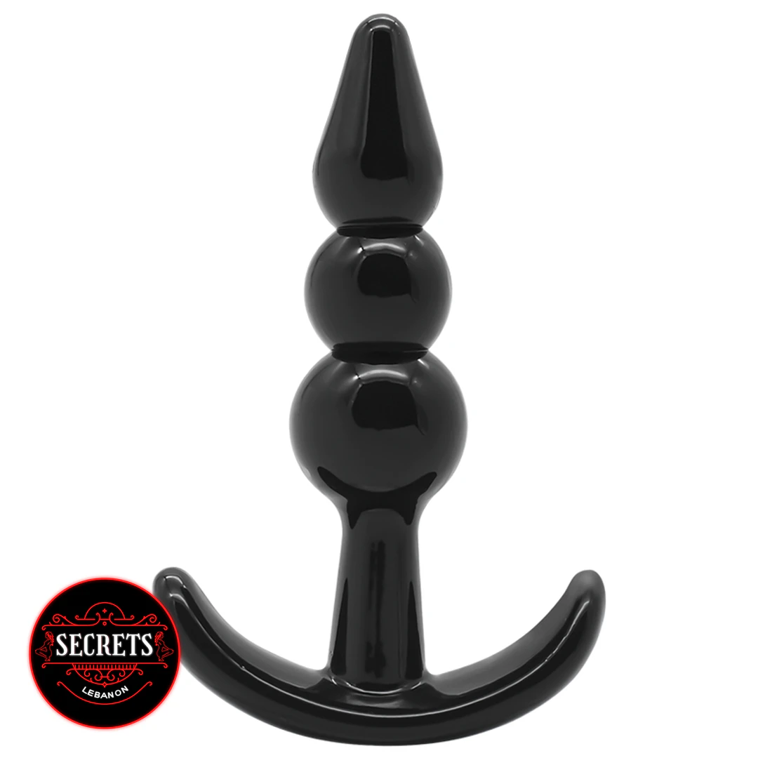 BlackOut 4 Piece Anal Plug Set glossy black beaded anchor base front view