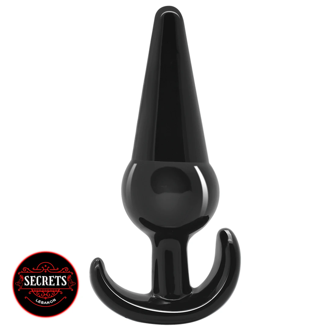 BlackOut 4 Piece Anal Plug Set glossy black plug with curved anchor base