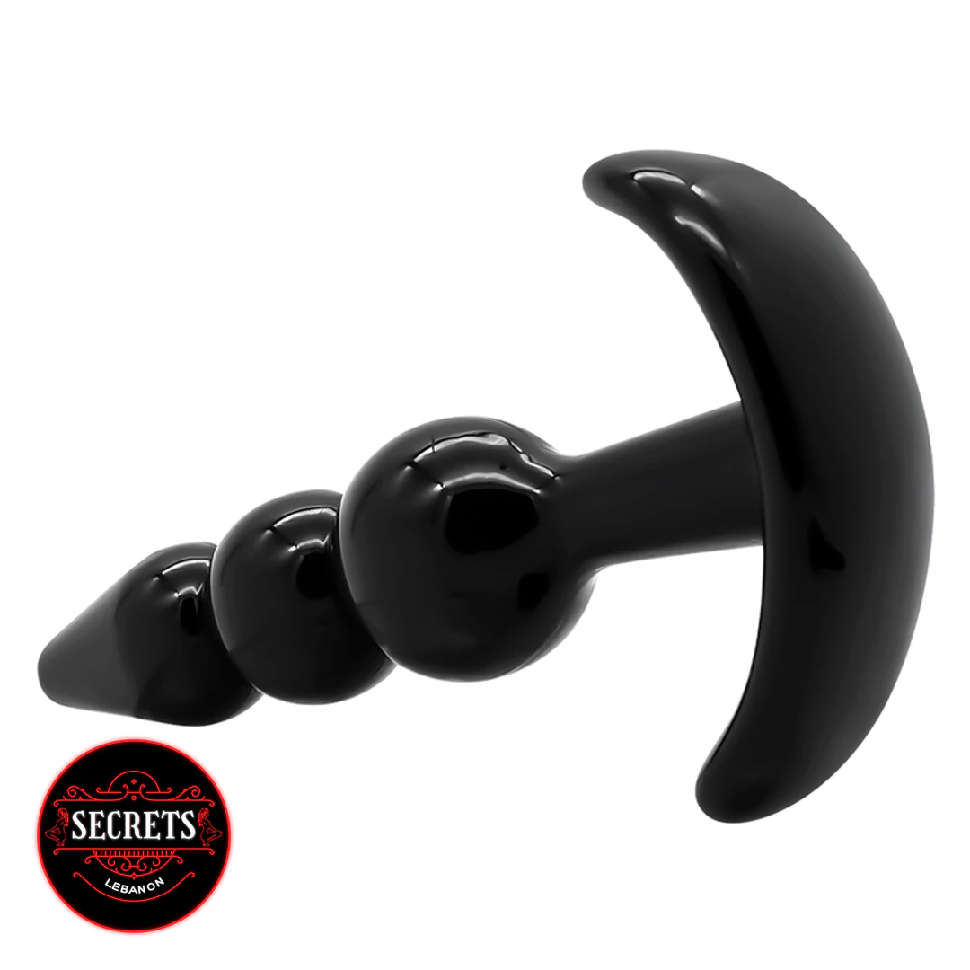 BlackOut 4 Piece Anal Plug Set with graduated beads and curved black base