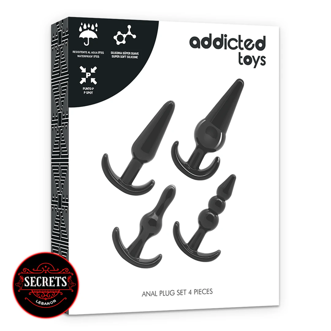 BlackOut 4 Piece Anal Plug Set displayed on white product packaging box
