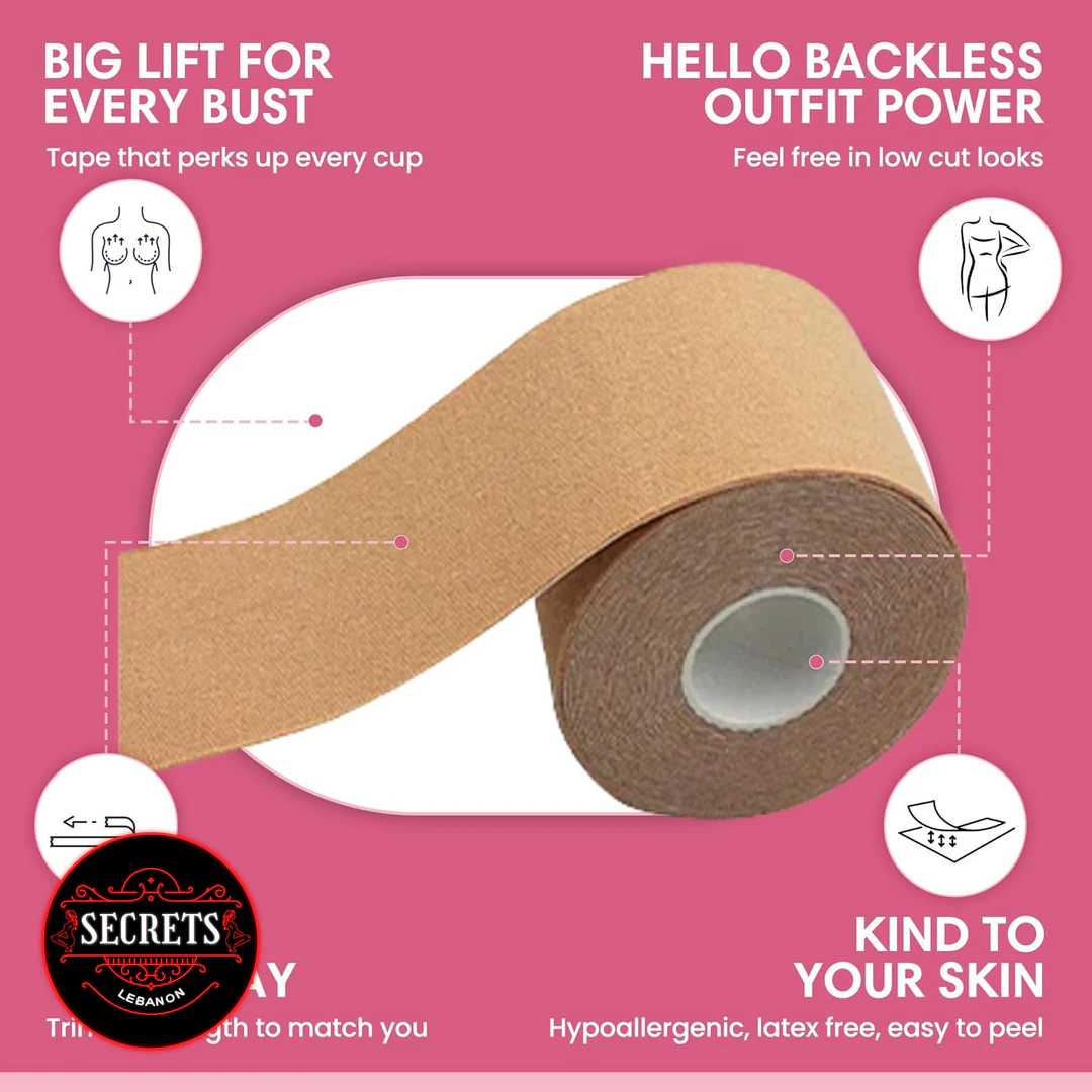 Booby Tape Original Breast Lift Roll nude-tone wide roll on pink background