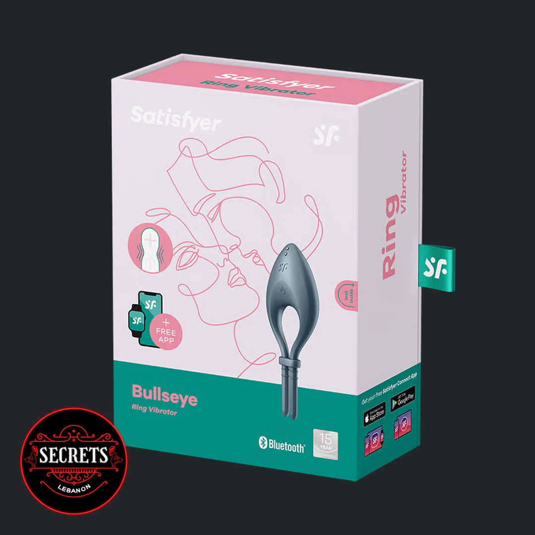 Bullseye App Controlled Ring Vibrator pink and teal retail packaging front view