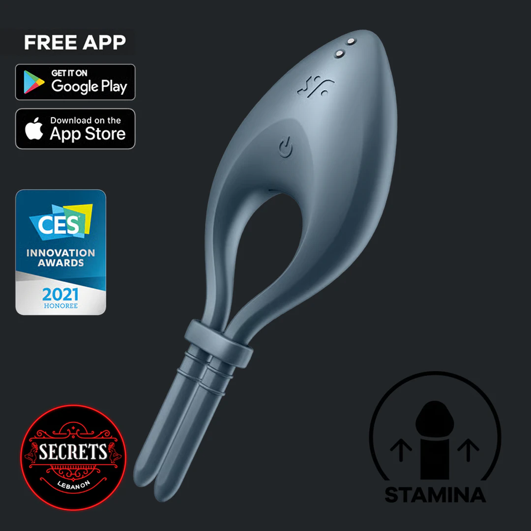 Bullseye App Controlled Ring Vibrator in slate blue on dark background