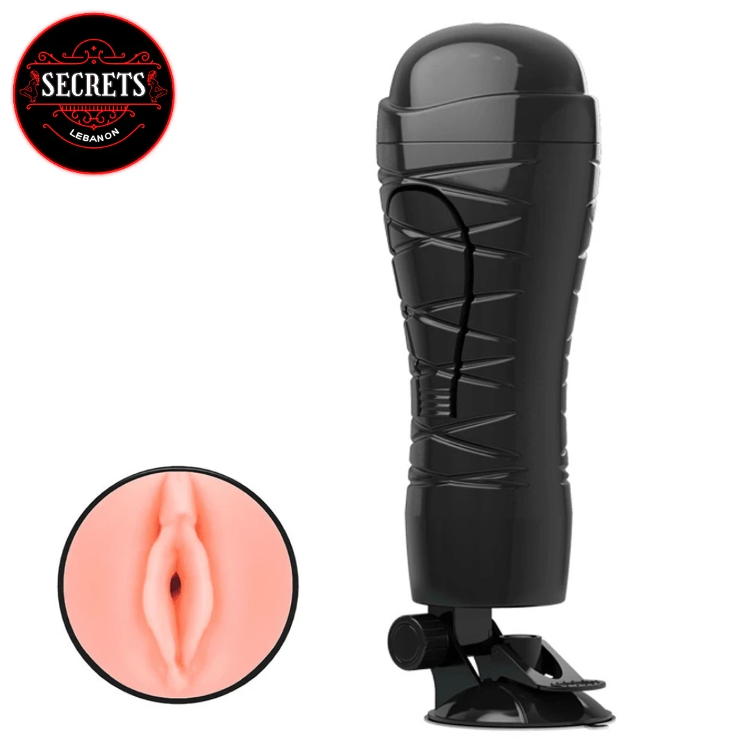 Crazy Bull Flora Vibrating Masturbator black textured cup with suction base