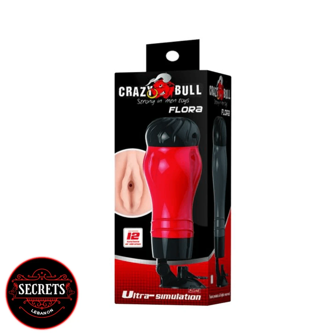 Crazy Bull Flora Vibrating Masturbator retail box in red and black packaging