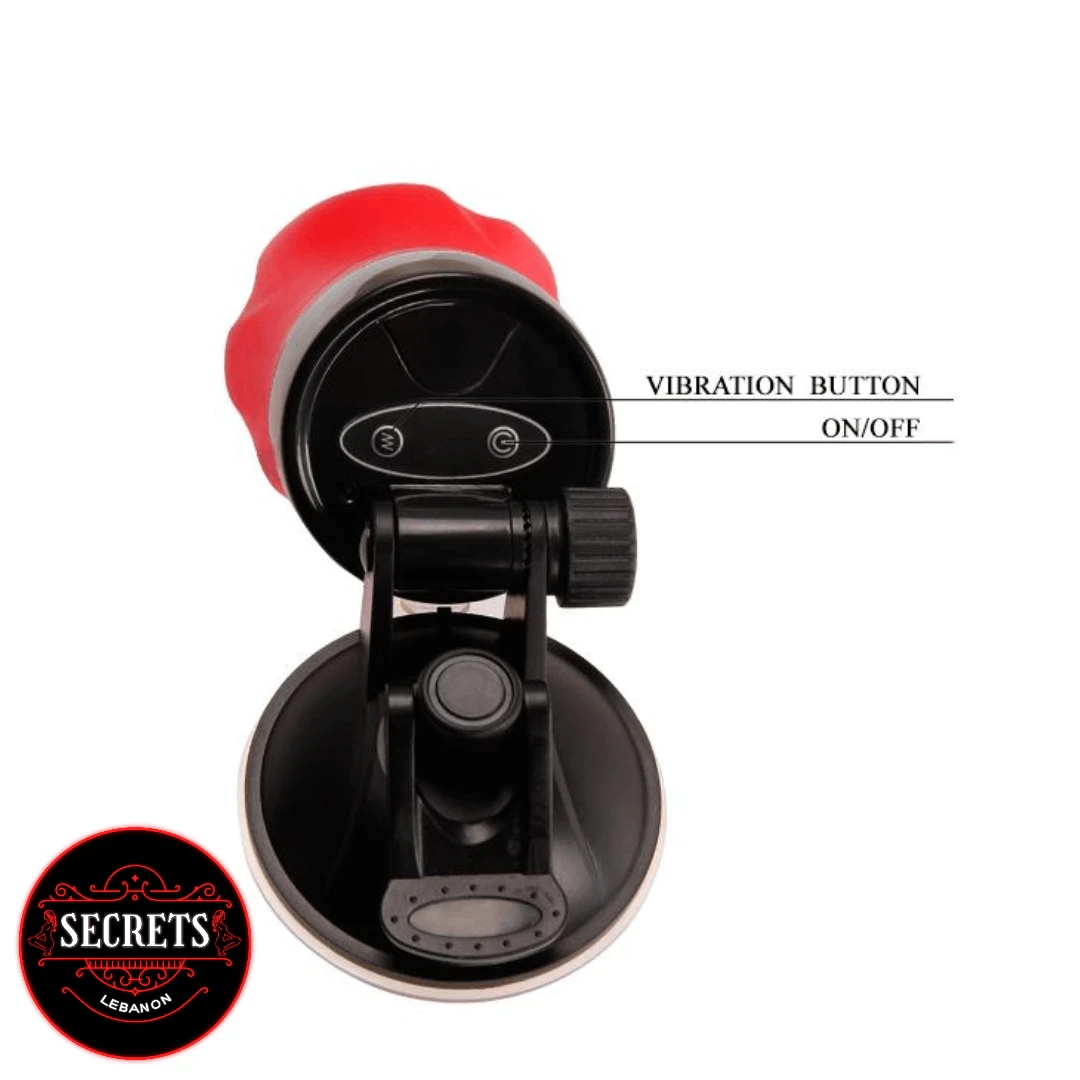 Crazy Bull Flora Vibrating Masturbator with suction cup base, red sleeve, top-down view
