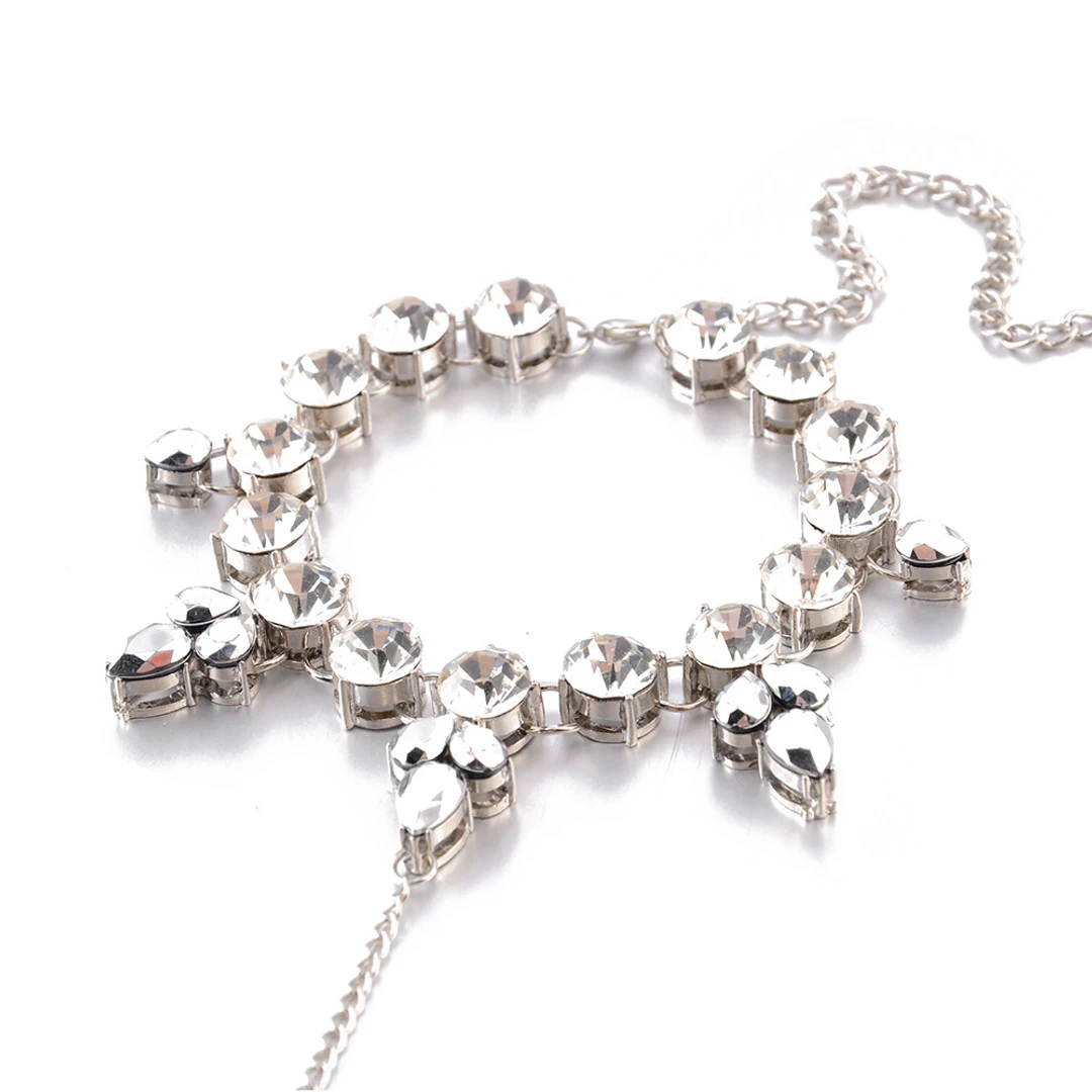 Diamante Tassel Toe Anklet with clear crystal rhinestones on white background