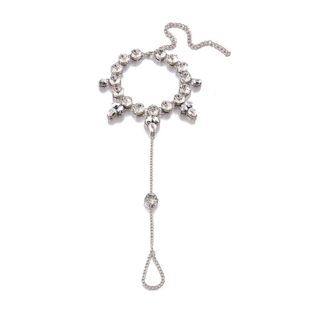 Diamante Tassel Toe Anklet with clear crystal stones and silver chain