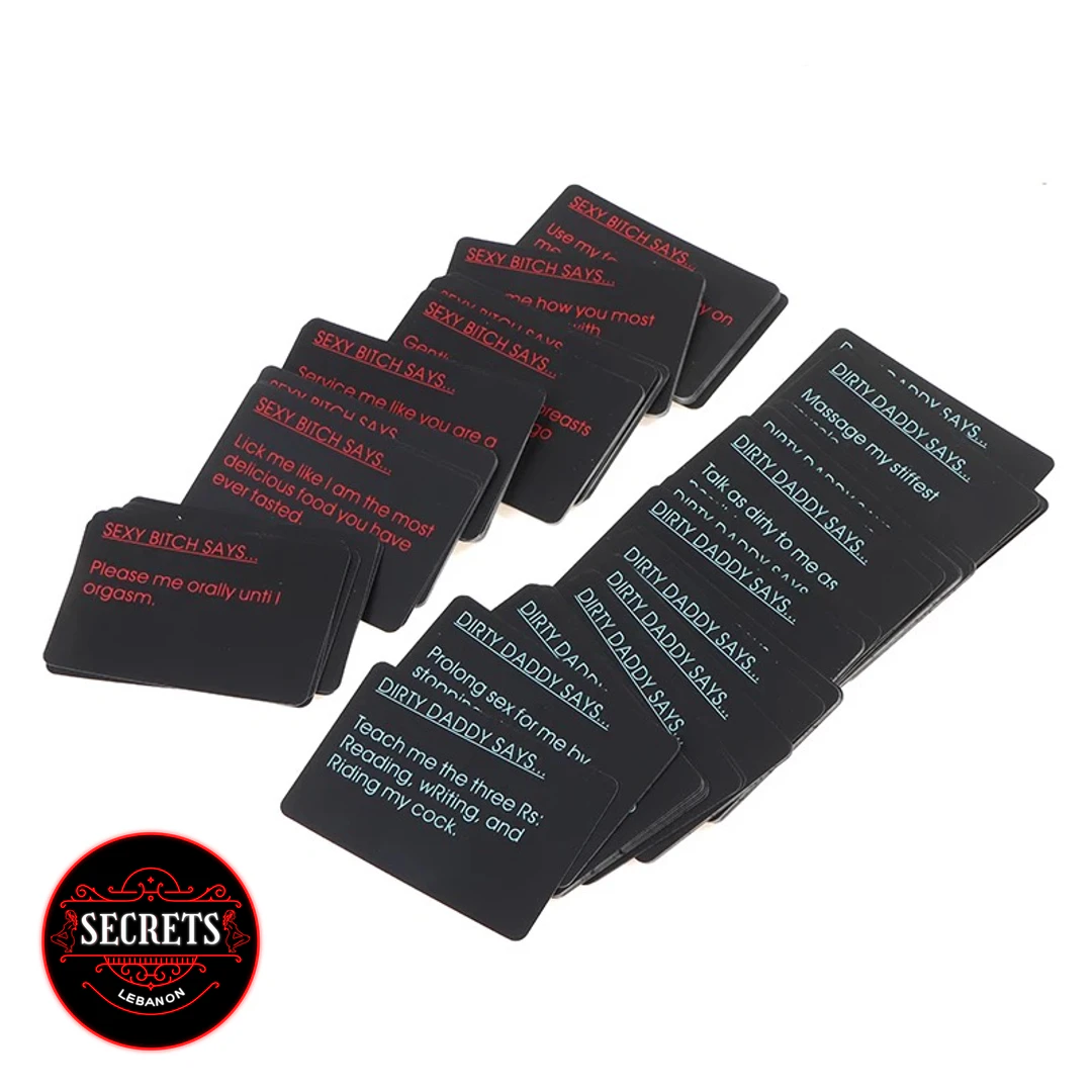 Dirty Dare Couples Command Set black cards fanned out showing bold text