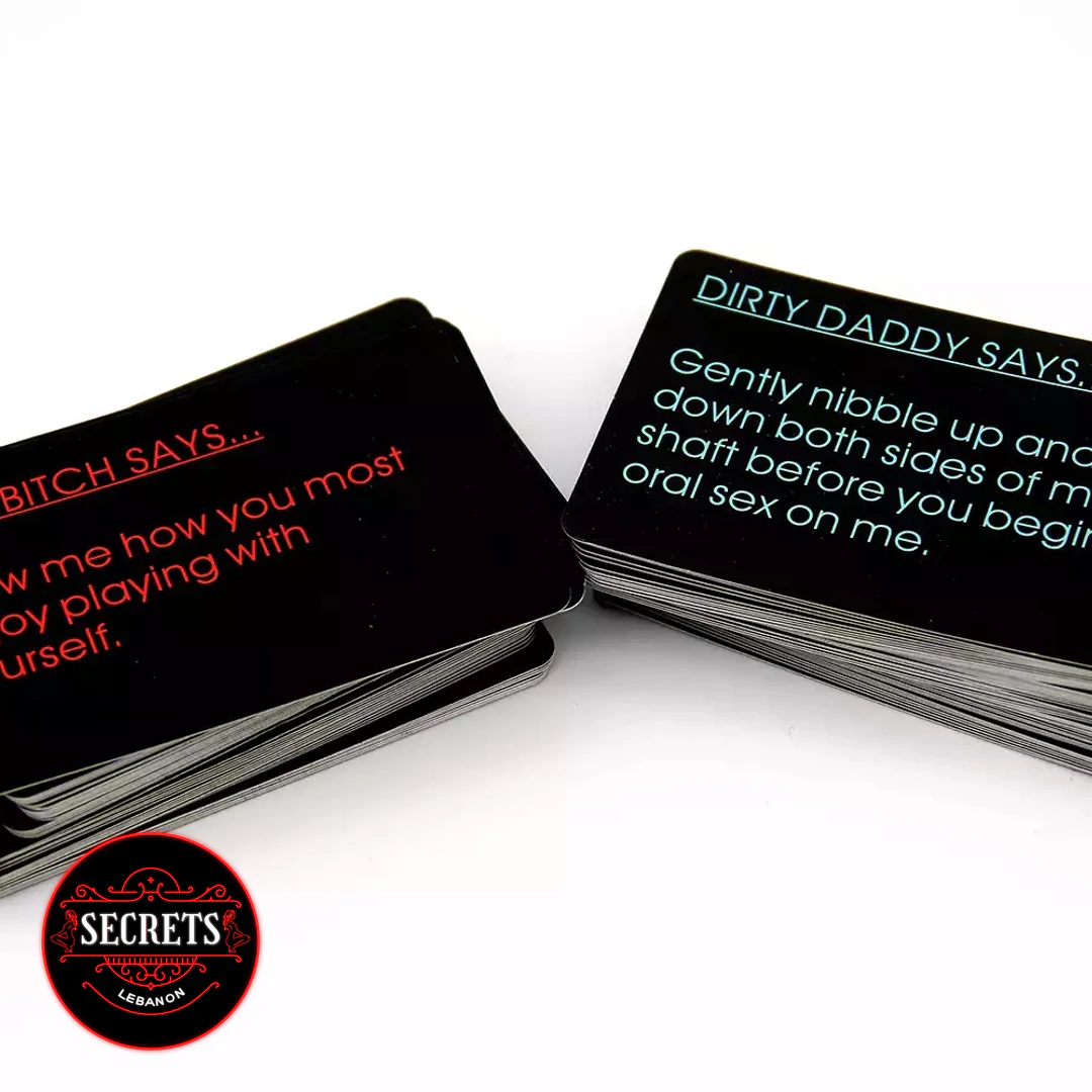 Dirty Dare Couples Command Set two black card decks with red and teal text