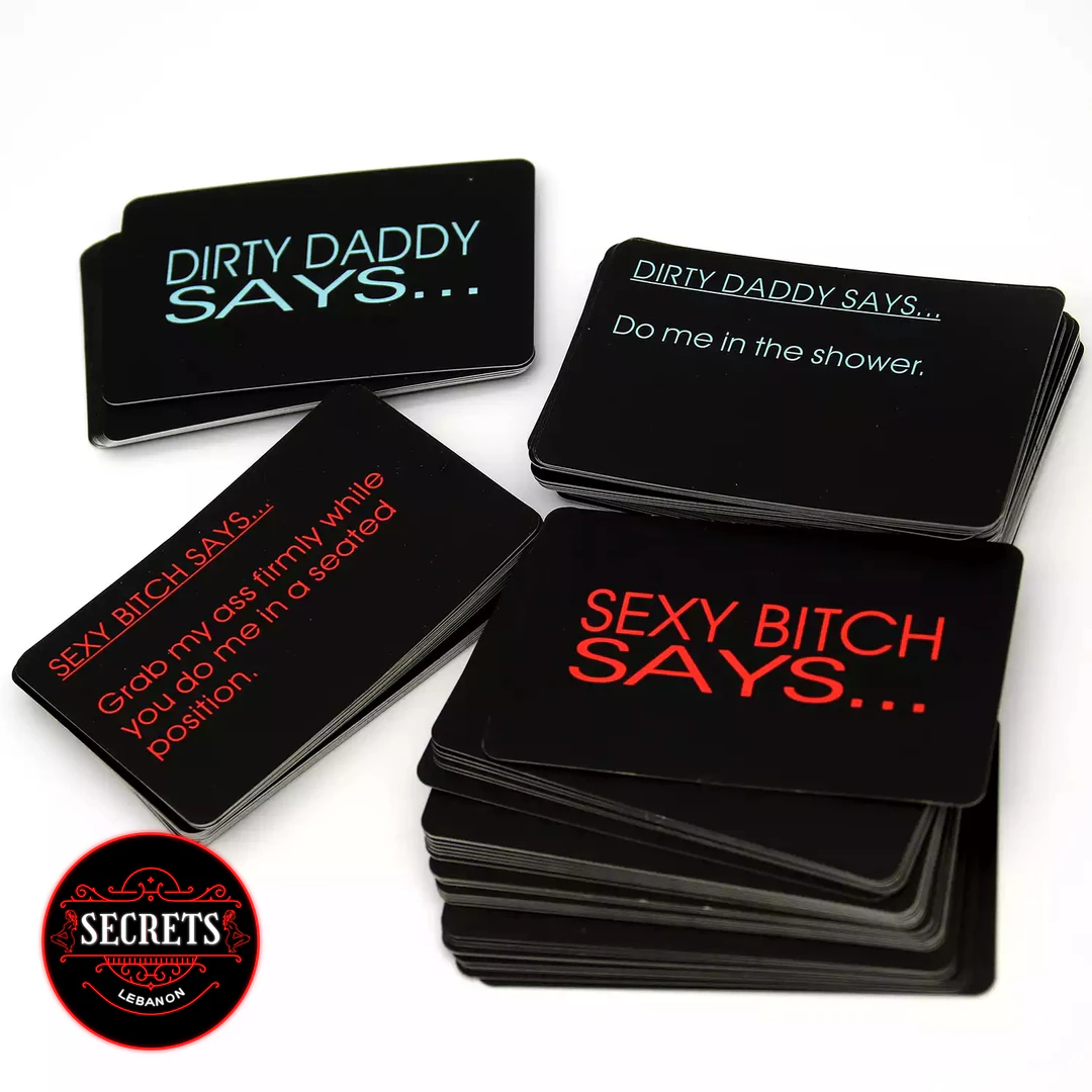 Dirty Dare Couples Command Set black cards spread on white surface