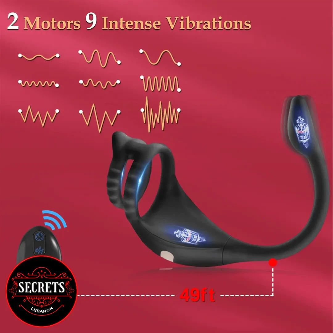DualStrike Silicone Anal Hook Cock Ring in black with wireless remote