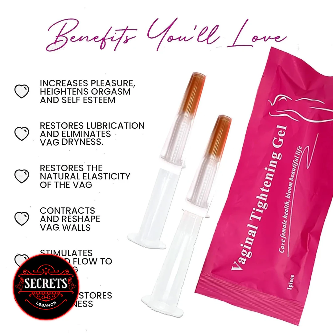 FlexiBloom Vaginal Tightening Gel two syringes beside pink foil packet
