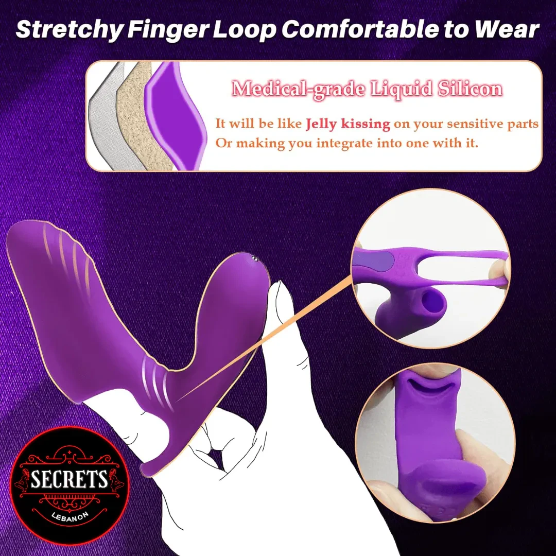 FlexWing Silicone Finger Vibrator purple stretchy loop detail close-up view