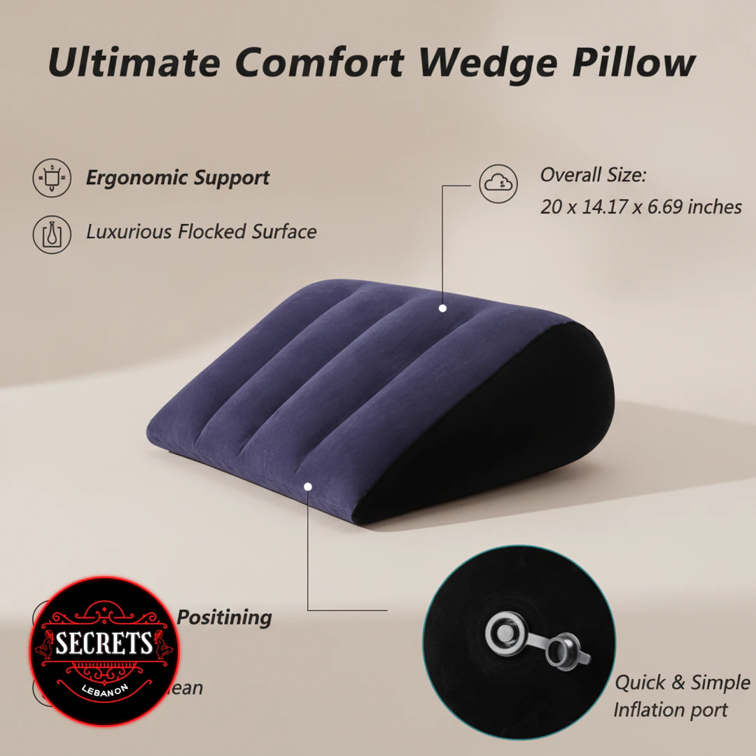 Inflatable Sex Wedge navy blue flocked surface with inflation port detail