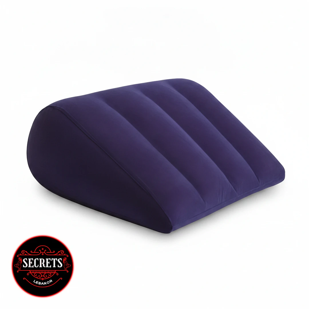 Inflatable Sex Wedge in deep purple velvet-touch fabric on white background