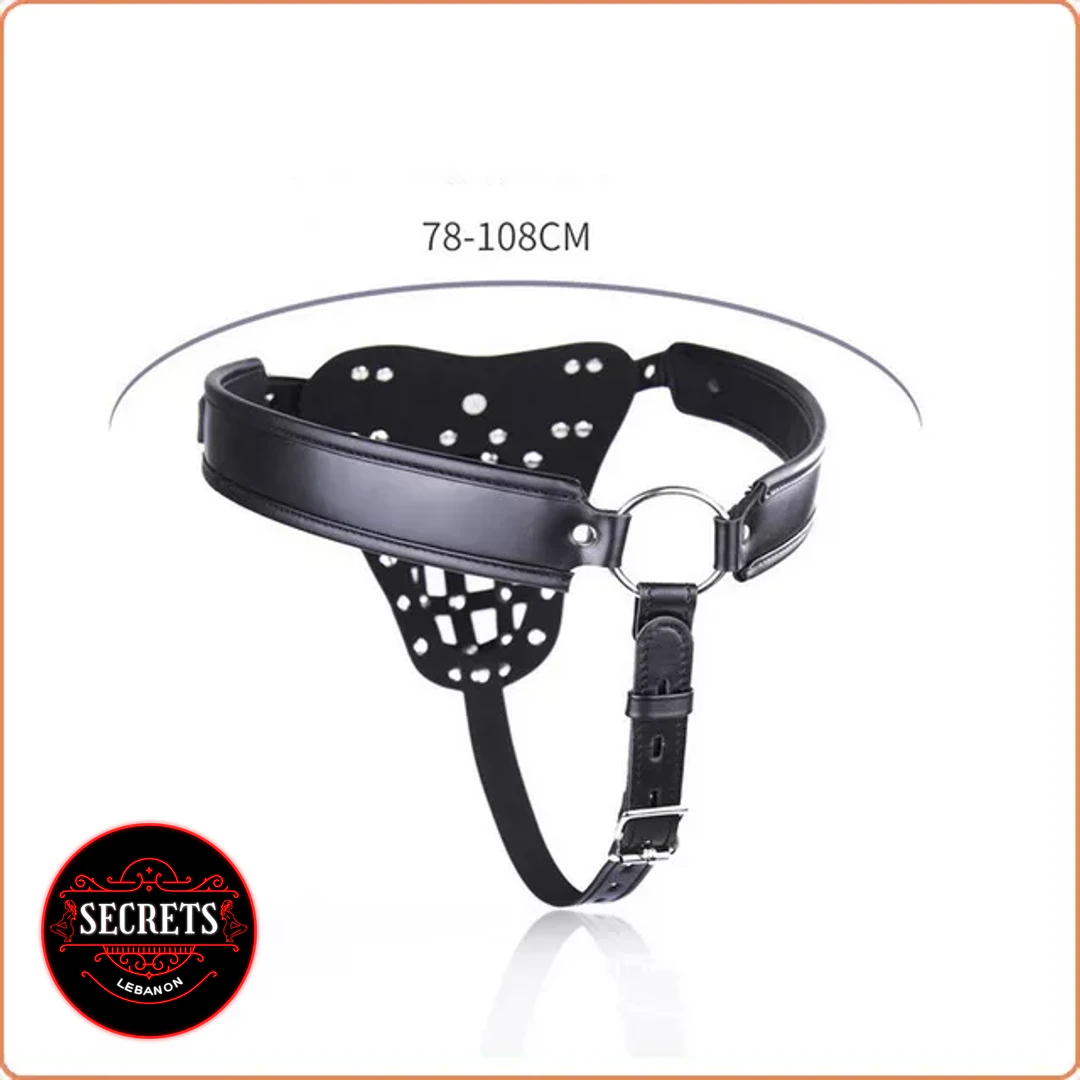 Leather Chastity Belt in black with silver O-ring and adjustable straps