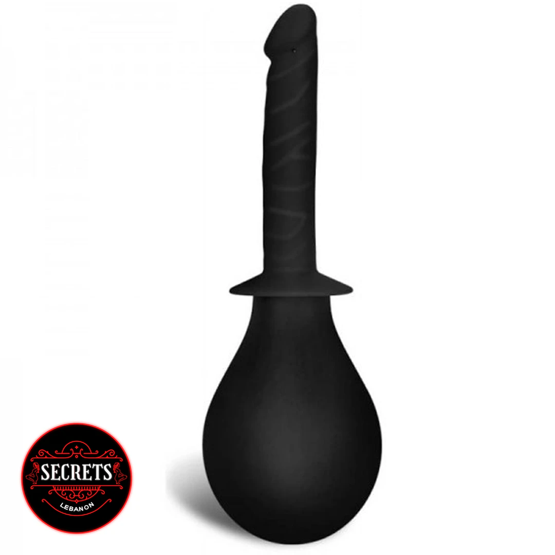 Love Toy Douche Dildo with black silicone bulb and realistic shaft upright
