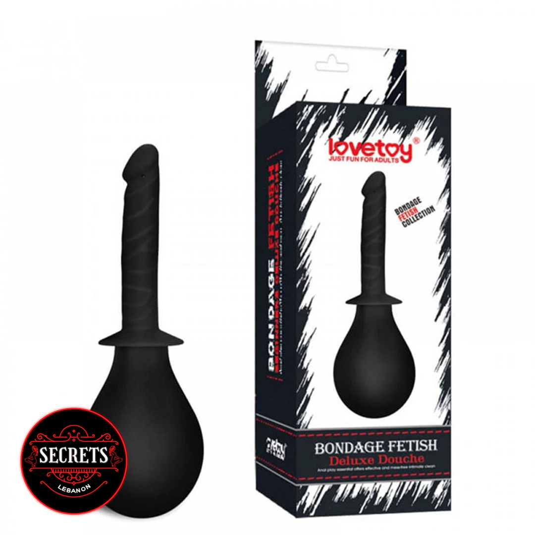 Love Toy Douche Dildo black bulb design shown beside dark retail packaging