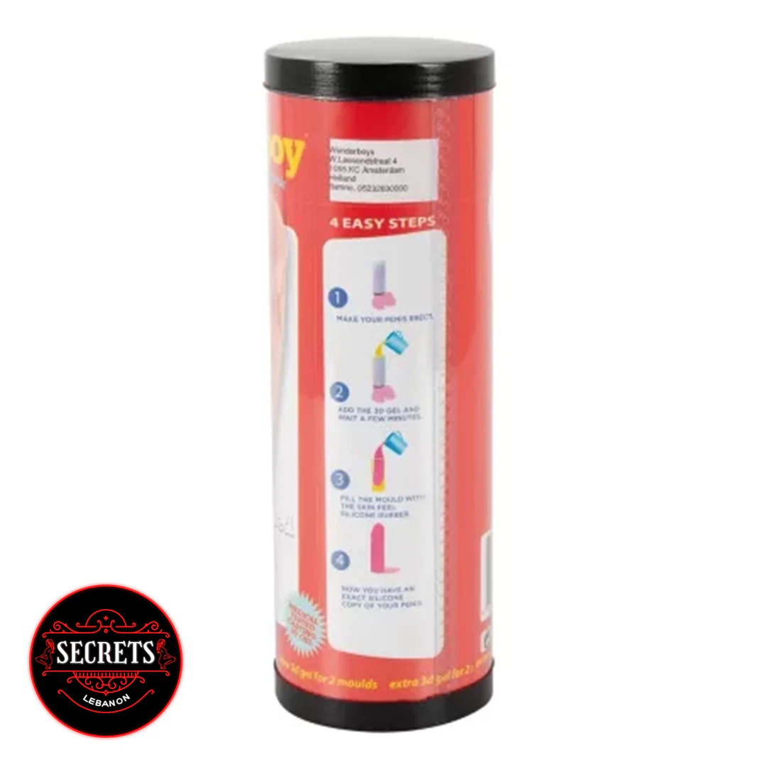 Make Your Own Dildo Kit red cylindrical tube showing 4-step instructions
