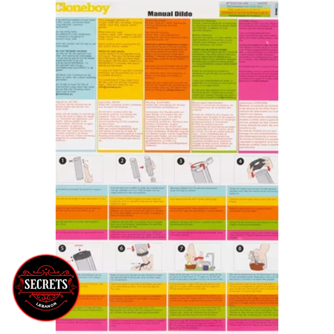 Make Your Own Dildo Kit colorful multilingual instruction manual with step-by-step diagrams