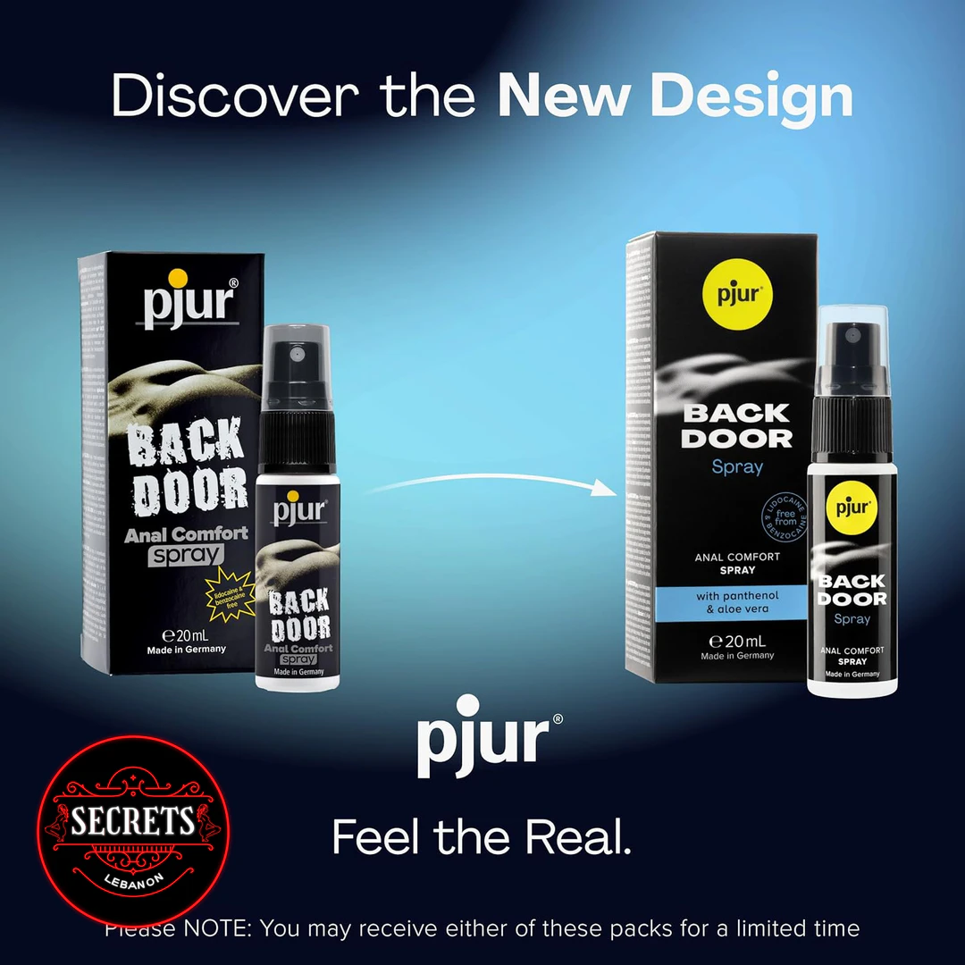 Pjur Back Door Anal Comfort Spray old versus new black packaging designs