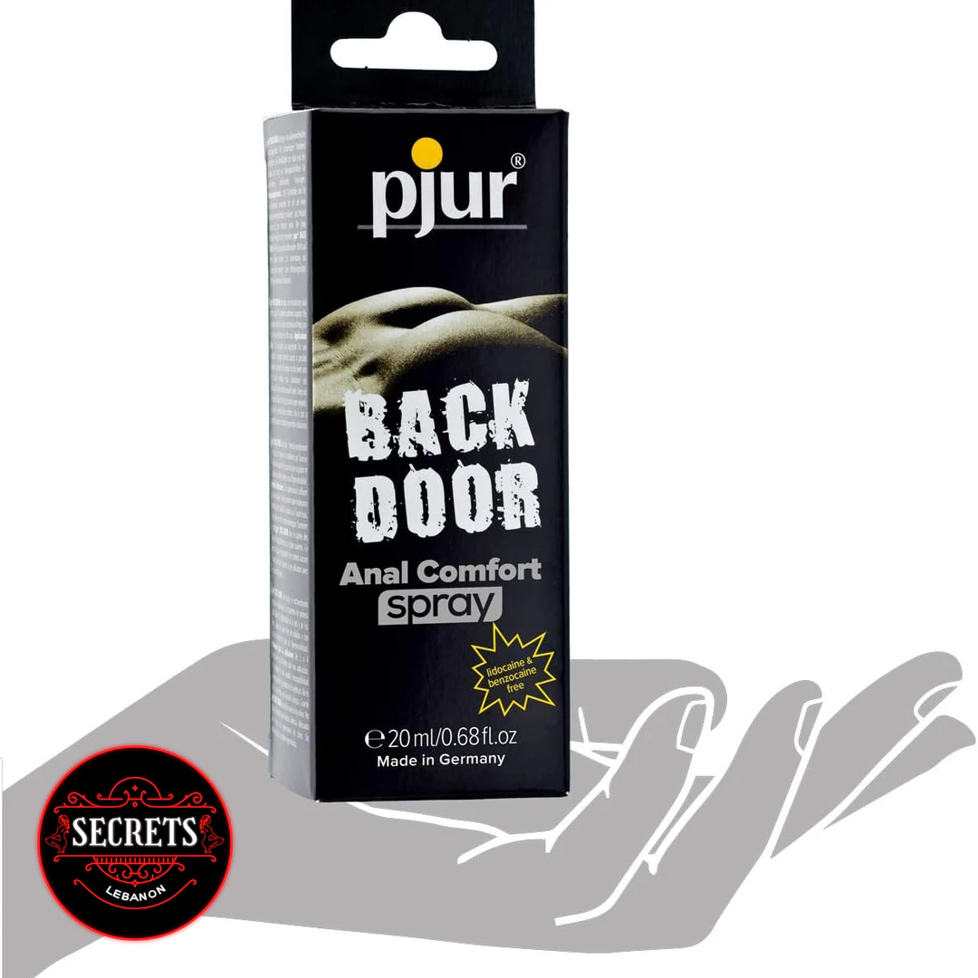 Pjur Back Door Anal Comfort Spray black box on open hand illustration