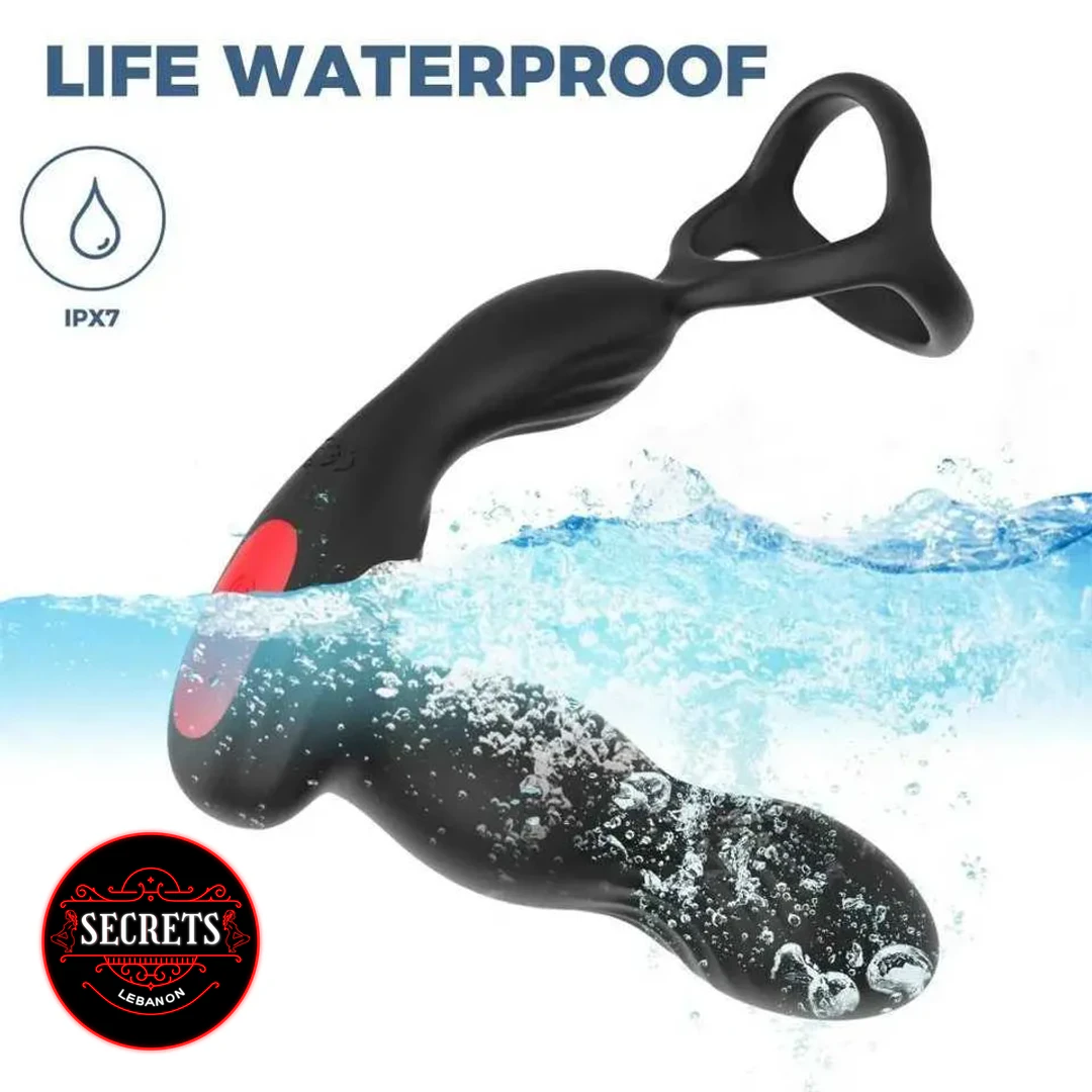 Remote Control Prostate Vibrator With Ring submerged in splashing water IPX7